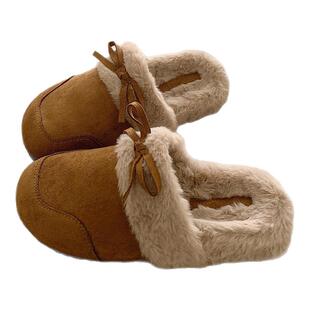 芭蕾舞会~!法式晚晚风慵懒加绒勃肯鞋女外穿保暖加绒毛毛棉拖鞋