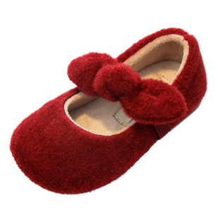 女童鞋毛毛鞋公主风加绒棉鞋蝴蝶结2025冬季儿童鞋女宝宝二棉鞋