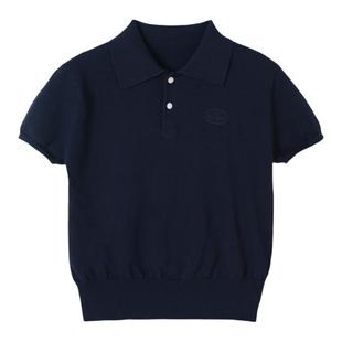 LUNAFUNG冯下文白色短袖针织polo衫套头女全棉刺绣韩版八奶上衣薄