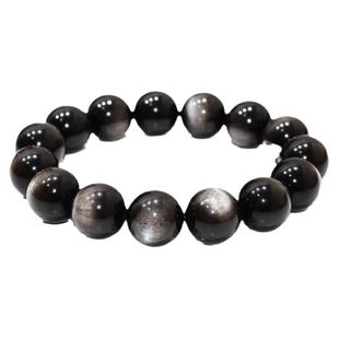 如鸿天然水晶手链男女款黑曜石原矿石银猫眼单圈男士手串饰品