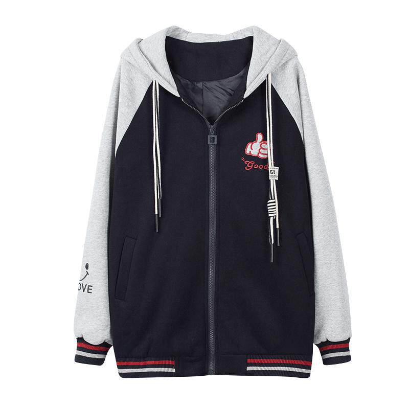 中学生休闲棒球服连帽绣花外套