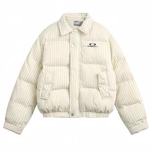 美式复古短款条纹羽绒棉袄女冬2025年巨好看超火洋气小个子面包服