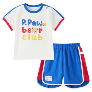 【长绒棉】PawinPaw卡通小熊童装春夏男女宝宝撞色运动套装