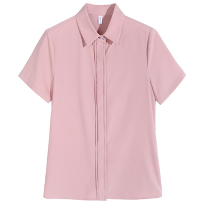 璐丝百丽女夏雪纺方领短袖衬衫