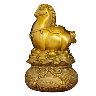 黄铜马上有钱摆件新款马年2026生肖马客厅聚宝盆马上来财桌面礼品