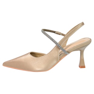 羊皮版dingyun丁允高跟鞋尖头气质伴娘鞋绝美法式包头凉拖鞋细跟