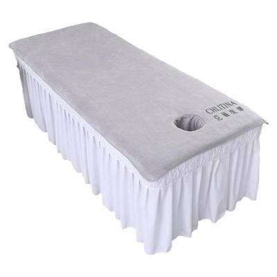 美容院铺床洞巾按摩床巾推拿灰色包边浴巾定制logo床单带洞大毛巾