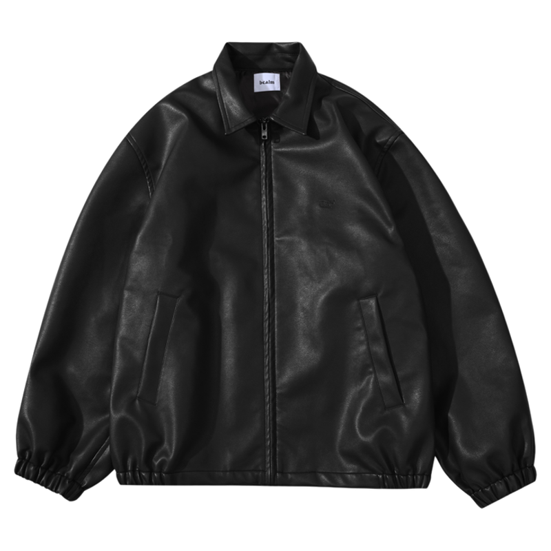 BCALM复古春季皮衣日系翻领廓形机车服休闲宽松PU皮夹克外套