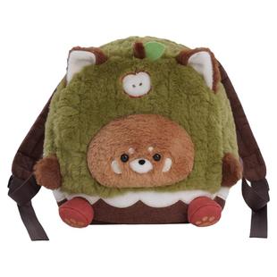 古力古力可爱青苹果小熊猫双肩背包毛绒卡通玩偶儿童书包包女礼物