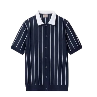 YOMO春夏季老钱基调衬衫式高级感酒红配色条纹轻奢针织翻领POLO衫