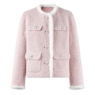 MISSCOCOON可可尼新年羊毛外套女2025冬季新款小香风粉色短款皮草