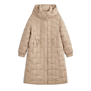 驼色零压感轻薄羽绒服女NEELLY纳俪商场同款连帽风衣式中长款外套