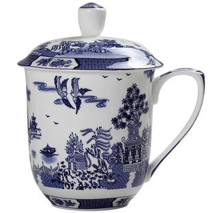 景德镇青花骨瓷带盖大茶杯 陶瓷个人杯 老干部茶杯 大容量陶瓷杯