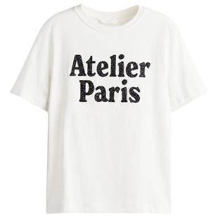 HM女装T恤春季美式圆领红色字母印花棉质短袖上衣1274171