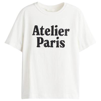 HM女装T恤春季美式圆领红色字母印花棉质短袖上衣1274171