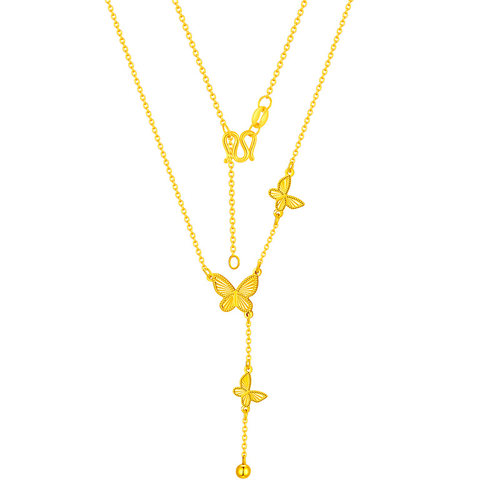水贝黄金官方旗舰店足金999漫天蝶舞套链三蝴蝶项链送女友礼物