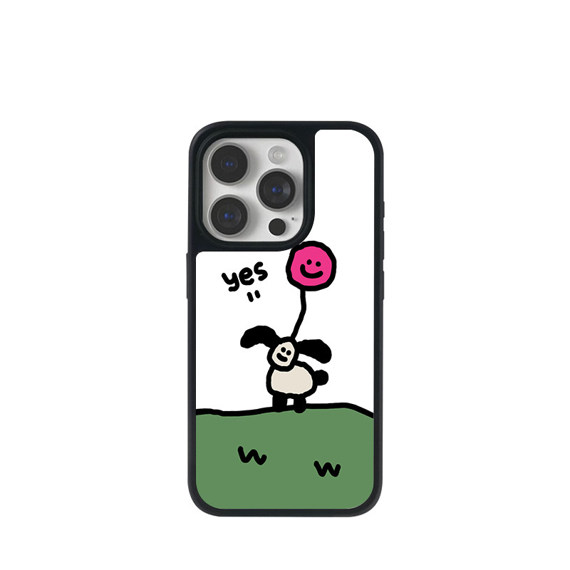 适用于苹果iPhone18promax手机壳17pro黑框软边15手机壳14pro全包16小众磨砂涂鸦笑脸小羊玻璃磁吸手机壳