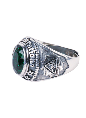 YUKI复古纯银仿祖母绿情侣戒指