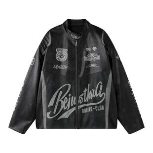 BJHG不计后果美式夹克外套男款春季2026新款潮牌复古皮衣机车服女