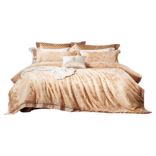 富安娜轻奢高级感提花纯棉床单四件套床上被套全棉床笠结婚庆床品