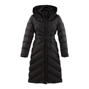 HONRN/红人保暖连帽白鸭绒羽绒服女冬中长款系带收腰修身显瘦外套