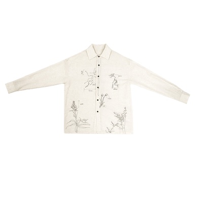 浮游野人宽松复古长袖刺绣衬衫