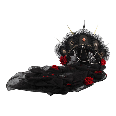 优雅扁帽黑羽玫瑰祭哥特风bnt