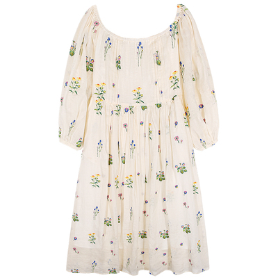 落落狷介刺绣苎麻收腰连衣裙女