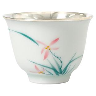 银茶杯纯银999一张打手绘纯手工包银杯主人杯中式家用品茗杯 雅兰