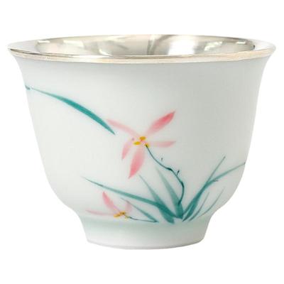 恋物志纯银999兰花手绘包银杯