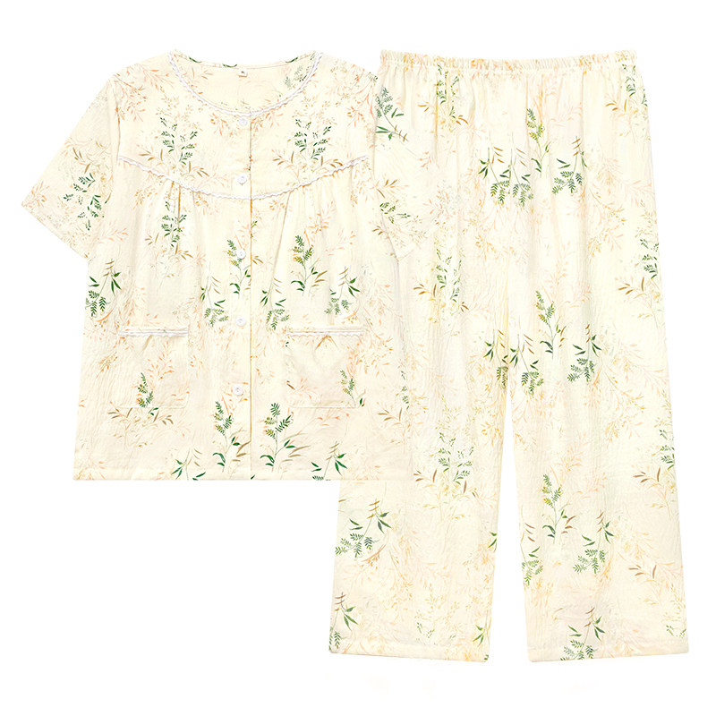 夏季短袖七分裤印花云朵棉睡衣女睡衣/家居服套装