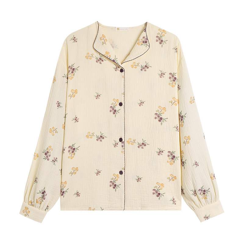 春秋纯棉纱布清新少女家居服套装