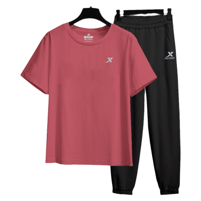 特步妈妈运动套装女短袖t恤夏季新款透气跑步休闲两件套品牌正品