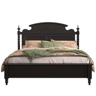 法式复古实木床黑色主卧大床美式高端大气轻奢双人床储物1米8婚床