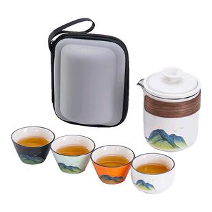 便携式旅行茶具套装一壶六杯四色户外露营车载家用陶瓷快客杯定制