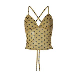 shemoda欧美风性感波点印花网纱V领露背系绳吊带背心女辣妹短上衣