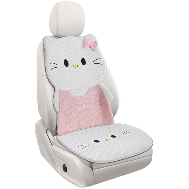 四季通用汽车坐垫卡通Kitty猫座椅套女士半包麻料车座垫后排坐套