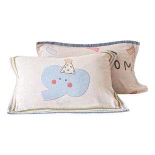 蓝色小象枕巾一对装2024新款纯全棉纱布高品质纯棉枕巾情侣家用