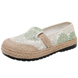 老北京亚麻布鞋渔夫鞋女2026新款棉麻民族风绣花鞋软底懒人一脚蹬