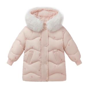 jellybaby女童羽绒服小童中长款宝宝防风毛领儿童秋冬装保暖外套