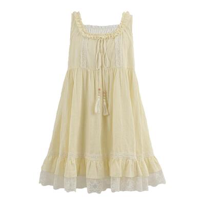 森女部落甜美风宽松吊带连衣裙女2026新款蕾丝拼接设计感A字裙夏