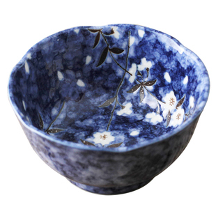 日本原装进口美浓烧蓝樱花陶瓷日式和风餐具菜盘深盘子碗碟子家用