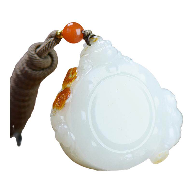 和田玉糖羊脂白金蝉童子吊坠