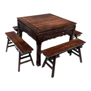 新中式仿古八仙桌实木正方形方桌北方老榆木农村家用饭桌餐桌椅子