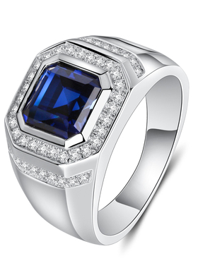精工纯银镀白金蓝宝石男