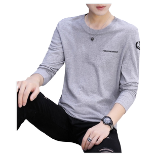 春季休闲内搭修身新款印花青少年个性新款长袖ins男士圆领纯棉T恤