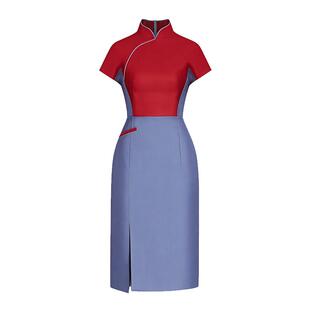 空姐制服女春夏旗袍连衣裙马甲前台售楼部迎宾礼仪工作服职业套装