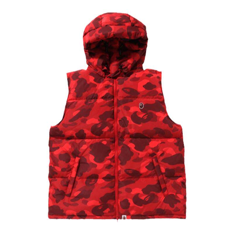 迷彩图案连帽羽绒马甲BAPE