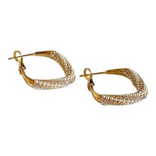 法式珍珠方形素圈耳扣耳环女轻奢高级感显脸小耳圈耳钉纯银针耳饰