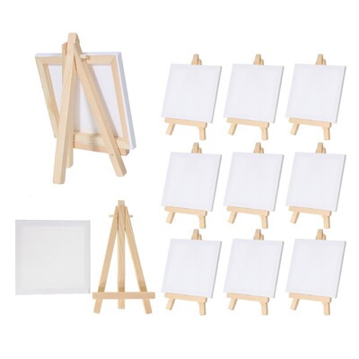 12pcs Artists 5 inch Mini Easel +3 inchx3 inch Mini Canvas